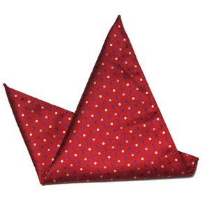 Eksel Pocket Square Red White Blue Polka Dot Silk Blend Men's